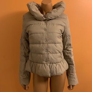 BCBGMaxAzria tan down jacket with ruffles